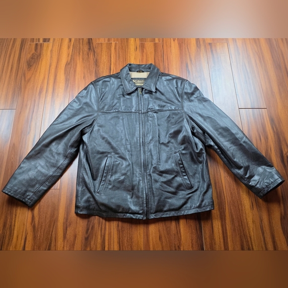 Columbia Brown Leather Flight Bomber Jacket Coat Insulated Full-Zip Vintage ~ XL